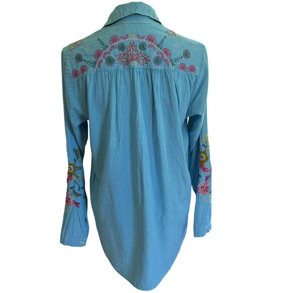 Johnny Was Embroidered Ashlee Henley Popover SZ S Gingham Boho Cottagecore - Picture 3 of 8